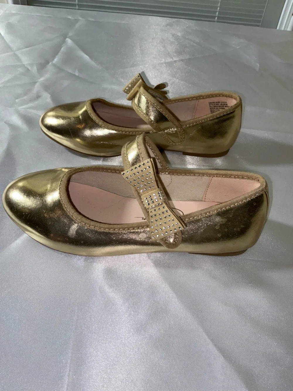 Jessica Simpson Girls Gold Mary Jane Bow Flats Size 1